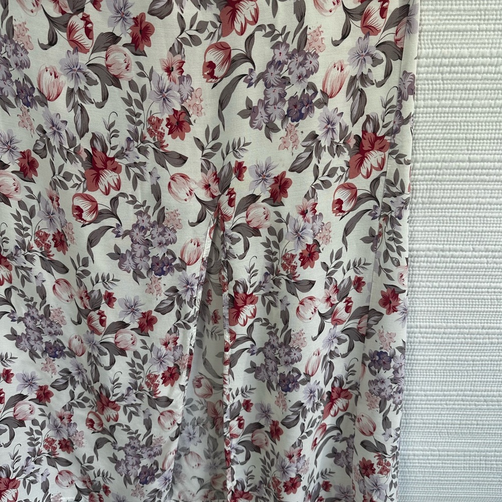 Floral Smocked Waist Maxi Dress in White with Red & Purple Flowers Prairie - Picture 14 of 15